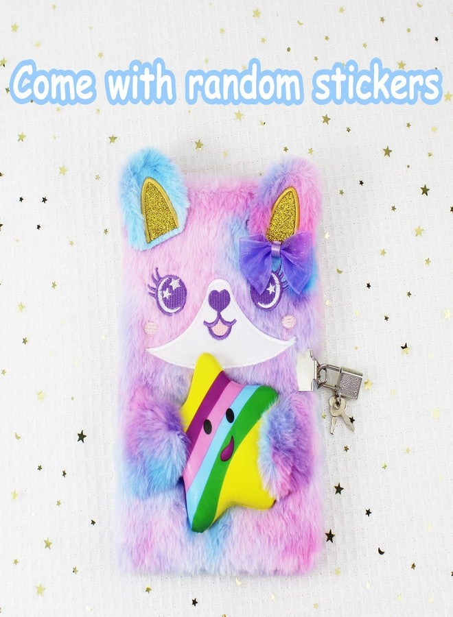 YankMooM Fox Diary with Lock for Girls, Blue Secret Kids Journal with Relief Pressing Toy Hardcover Fluffy Tie-Dye Notebook for Writing and Drawing - Image 5